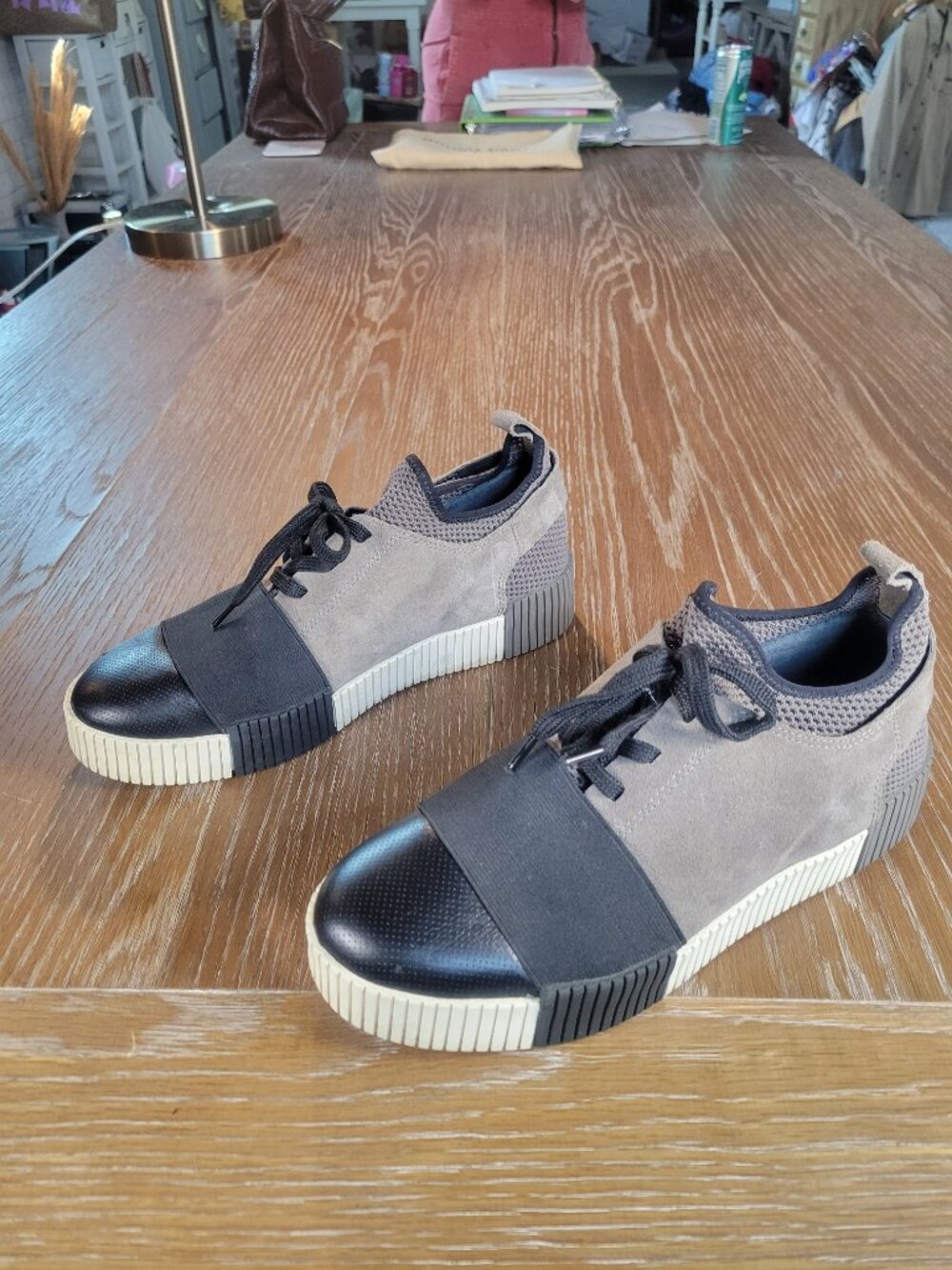 Marc Fisher LTD Gray Suede Knit Slip On Platform Sneakers Women's 8 - Picture 4 of 13